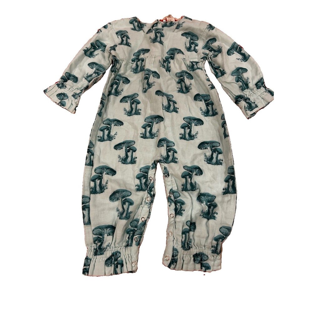 Kate Quinn Baby Girl 18-24 month Mushroom Jumpsuit Organic Cotton Sage Green